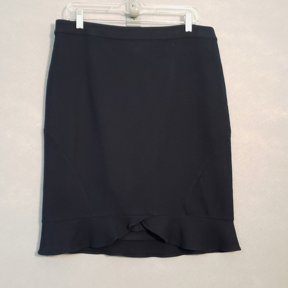Ann Taylor 14 Pencil Skirt Navy Blue Ruffle Career Professional Tailored Office